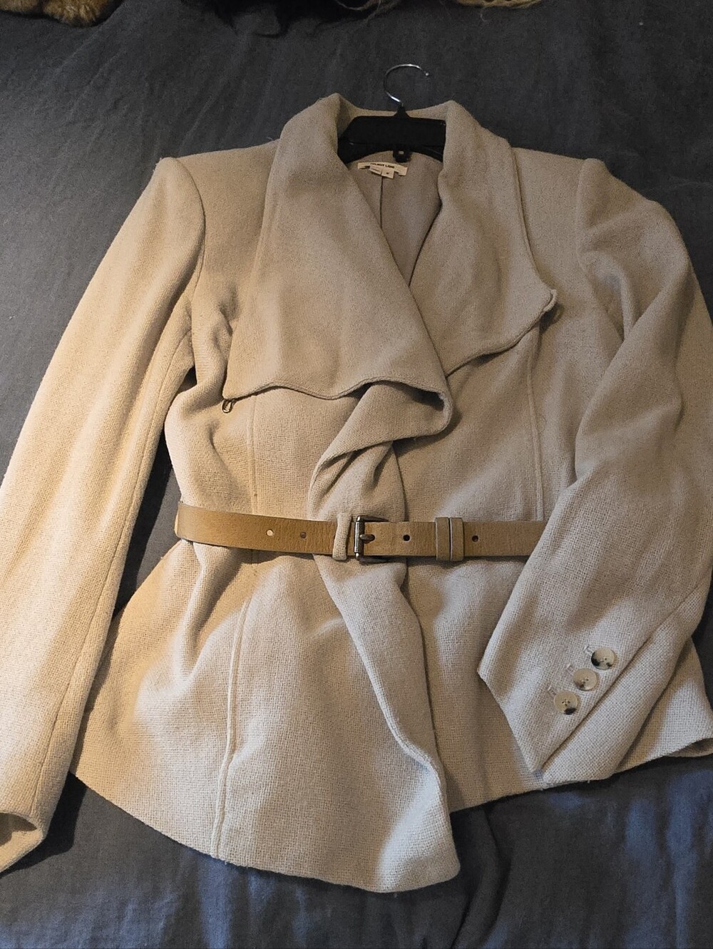 Pristine Helmut Lang Light Grey Virgin Wool Asymmwtrical Belted Jacket Sz 6